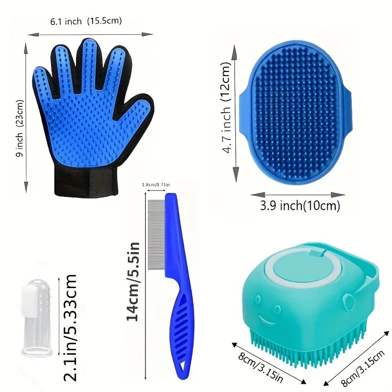 8-teiliges Haustier-Pflegeset – Hundehaar-Kamm, Flohkamm, Shampoobürste, Krallenschere & Zahnbürsten-Set