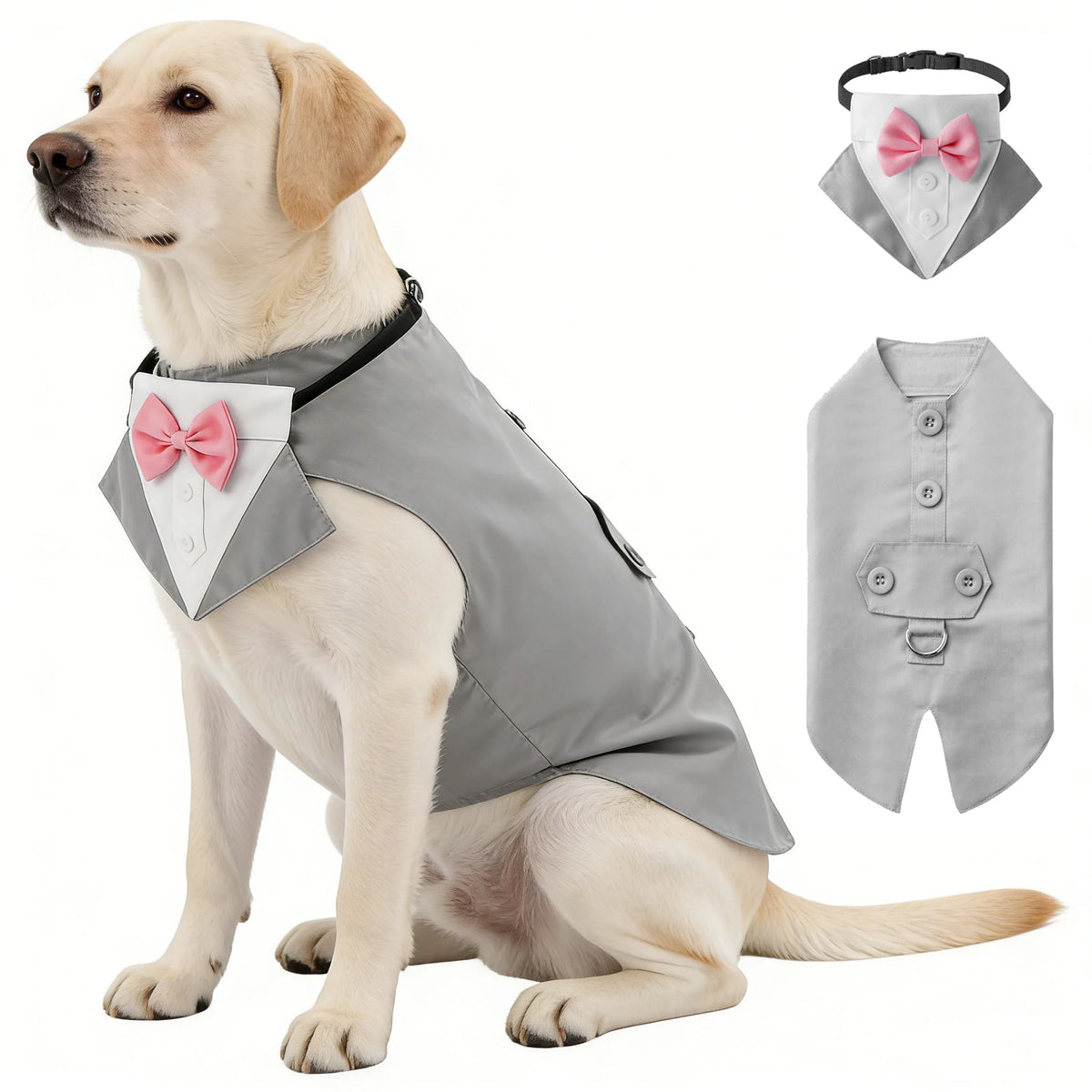 Formeller Hunde-Smoking mit Bandana – Eleganter Fliegen-Anzug für Hochzeit & Party