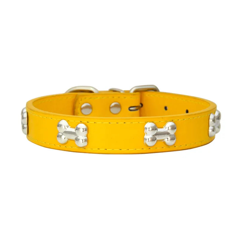 Lederhalsband mit Knochenmotiv – Robustes Verstellbares Haustierhalsband für Kleine & Große Hunde, Welpen, Chihuahuas, Möpse und Katzen