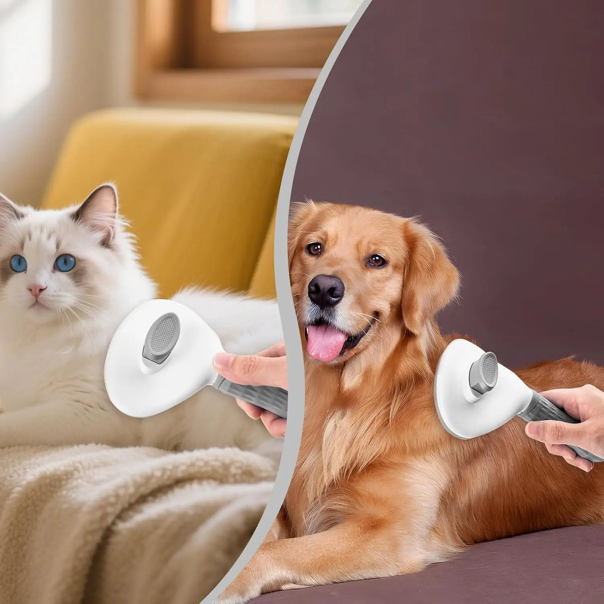 Selbstreinigende Zupfbürste für Haustiere – Fellbürste mit Ein-Knopf-Haarentfernung für Lang- & Kurzhaarige Hunde und Katzen