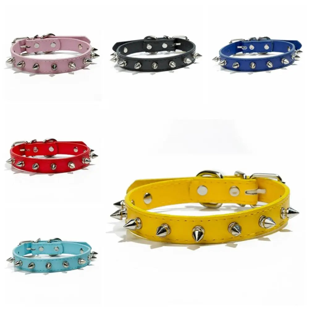 Farbenfrohes Lederhalsband mit Nieten – Verstellbares Haustierhalsband mit Zierspitzen für Hunde & Katzen