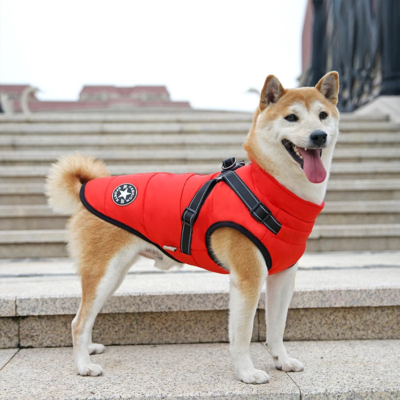 Wasserdichte Warme Hundejacke mit Geschirr – Winterweste für Kleine & Große Hunde