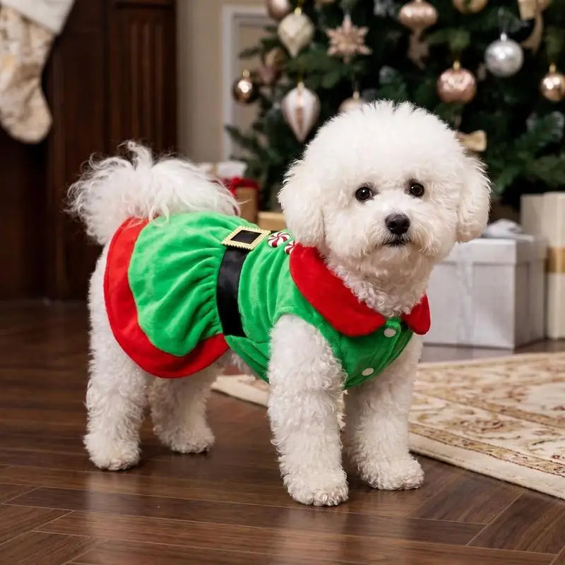 Weihnachtskleid für Hunde mit Knöpfen – Festliches Haustier-Kostüm für Weihnachten