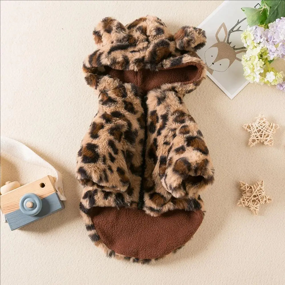 Leoparden-Fleece-Hoodie für Hunde – Warmer Wintermantel für Französische Bulldoggen & Kleine Hunde