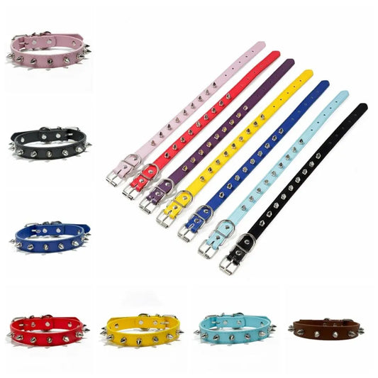 Farbenfrohes Lederhalsband mit Nieten – Verstellbares Haustierhalsband mit Zierspitzen für Hunde & Katzen