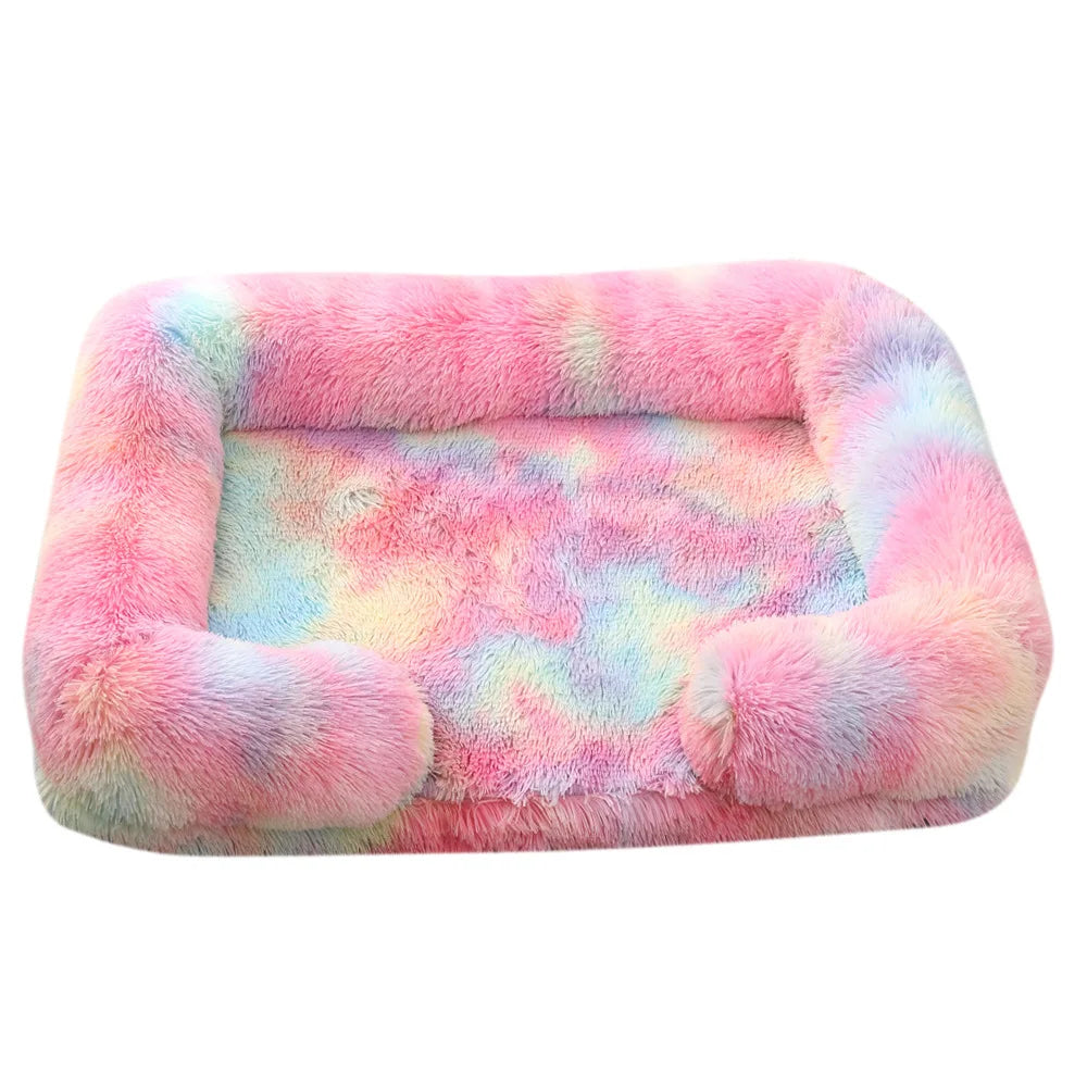Plüsch Winter Hundebett mit Abnehmbarem Verdicktem Kissen – Weiches Quadratisches Haustiersofa & Kennel-Schlafbett für Kleine Mittlere Große Hunde