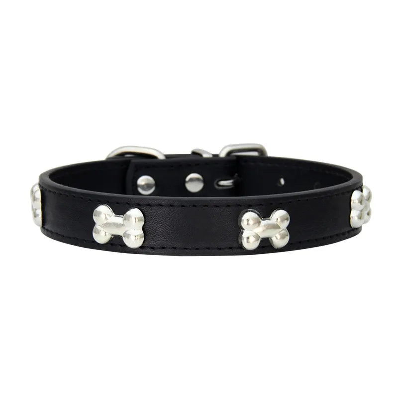 Lederhalsband mit Knochenmotiv – Robustes Verstellbares Haustierhalsband für Kleine & Große Hunde, Welpen, Chihuahuas, Möpse und Katzen