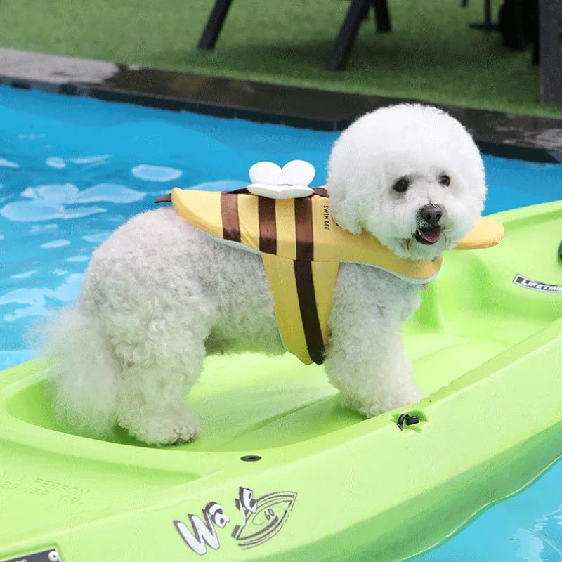 Kleine Bienen-Schwimmweste für Hunde – Wasserdichte Atmungsaktive Schwimmweste mit Geschirr