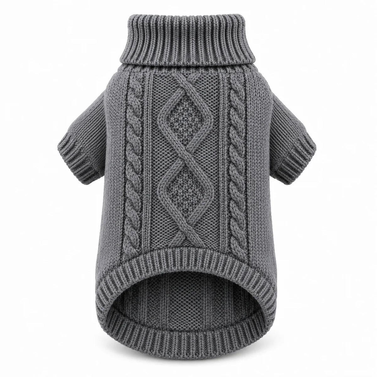 Grauer Zopfmuster-Hundepullover – Warmer Rollkragen-Winterpullover für Kleine & Mittelgroße Hunde