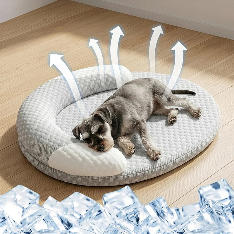 Sommer Ice-Silk Kühlendes Hundebett & Katzenmatte – Atmungsaktives Ovales Haustiernest und Kühlmatte für Kleine Mittlere Große Hunde & Katzen
