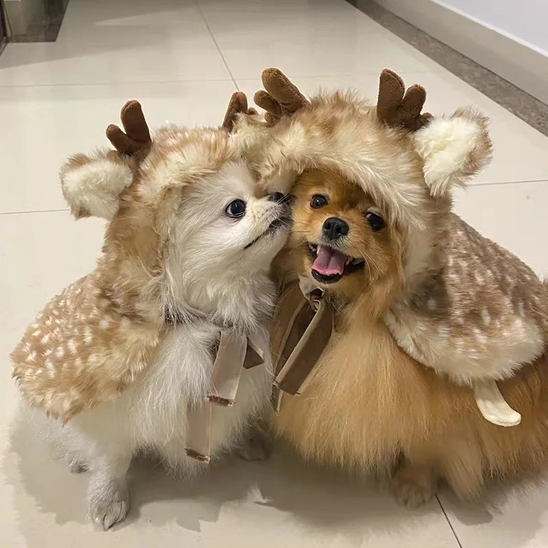 Weihnachts-Elch-Umhang für Haustiere – Warmes Winter-Cape mit Mütze für Hunde & Katzen