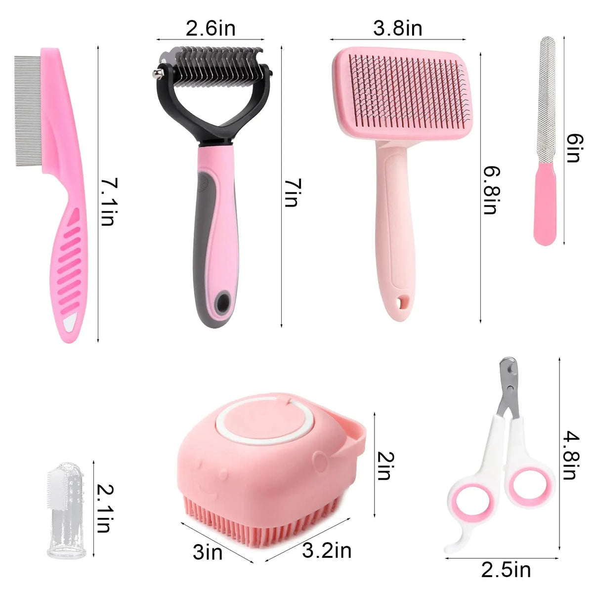 8-teiliges Haustier-Pflegeset – Selbstreinigende Fellbürste, Krallenschere, Feile, Flohkamm & Shampoobürste