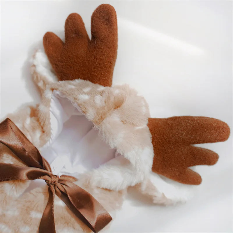 Weihnachts-Elch-Umhang für Haustiere – Warmes Winter-Cape mit Mütze für Hunde & Katzen