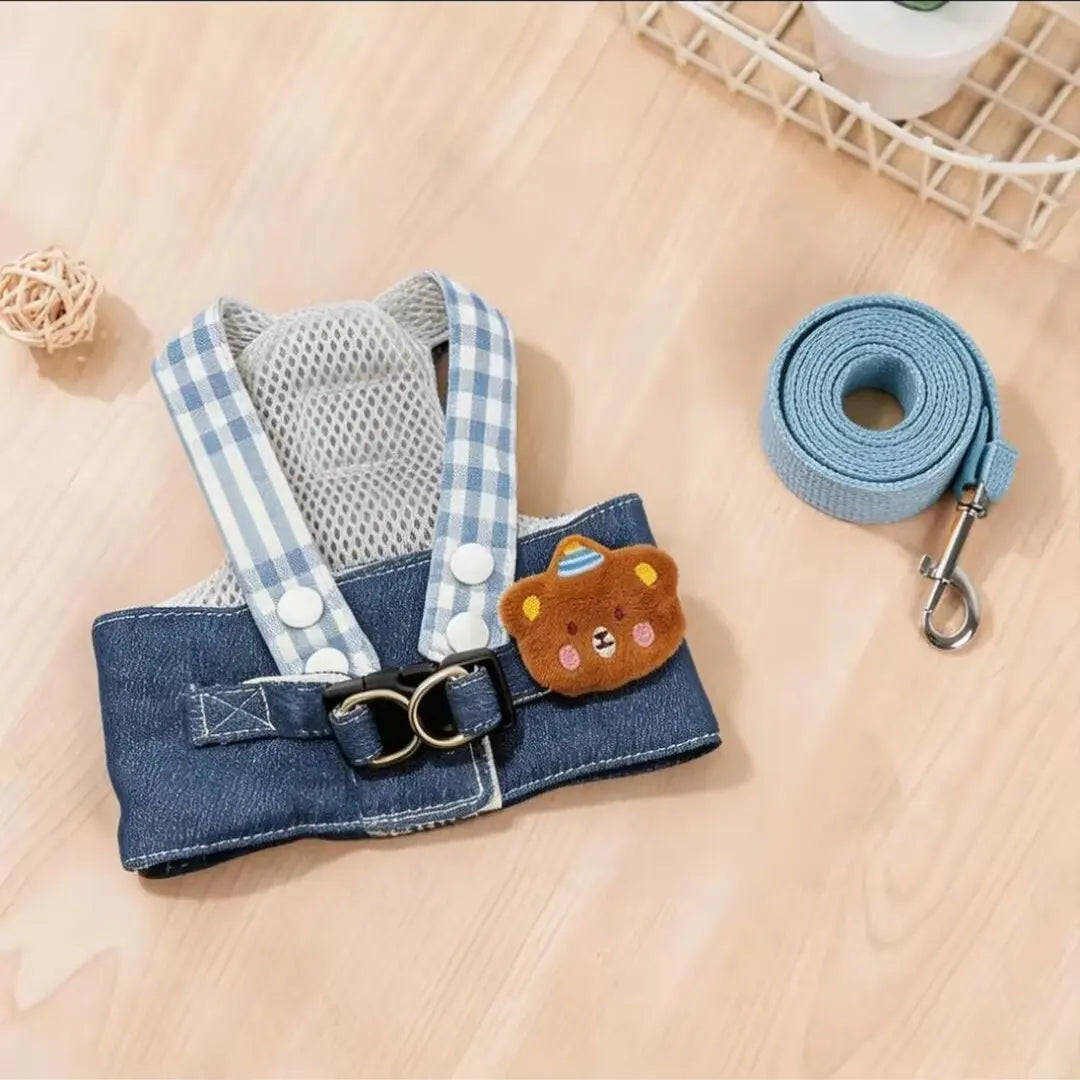 Denim-Hundegeschirr & Leinen-Set mit Sonnenhut – Süße Haustierweste für Kleine Hunde & Katzen
