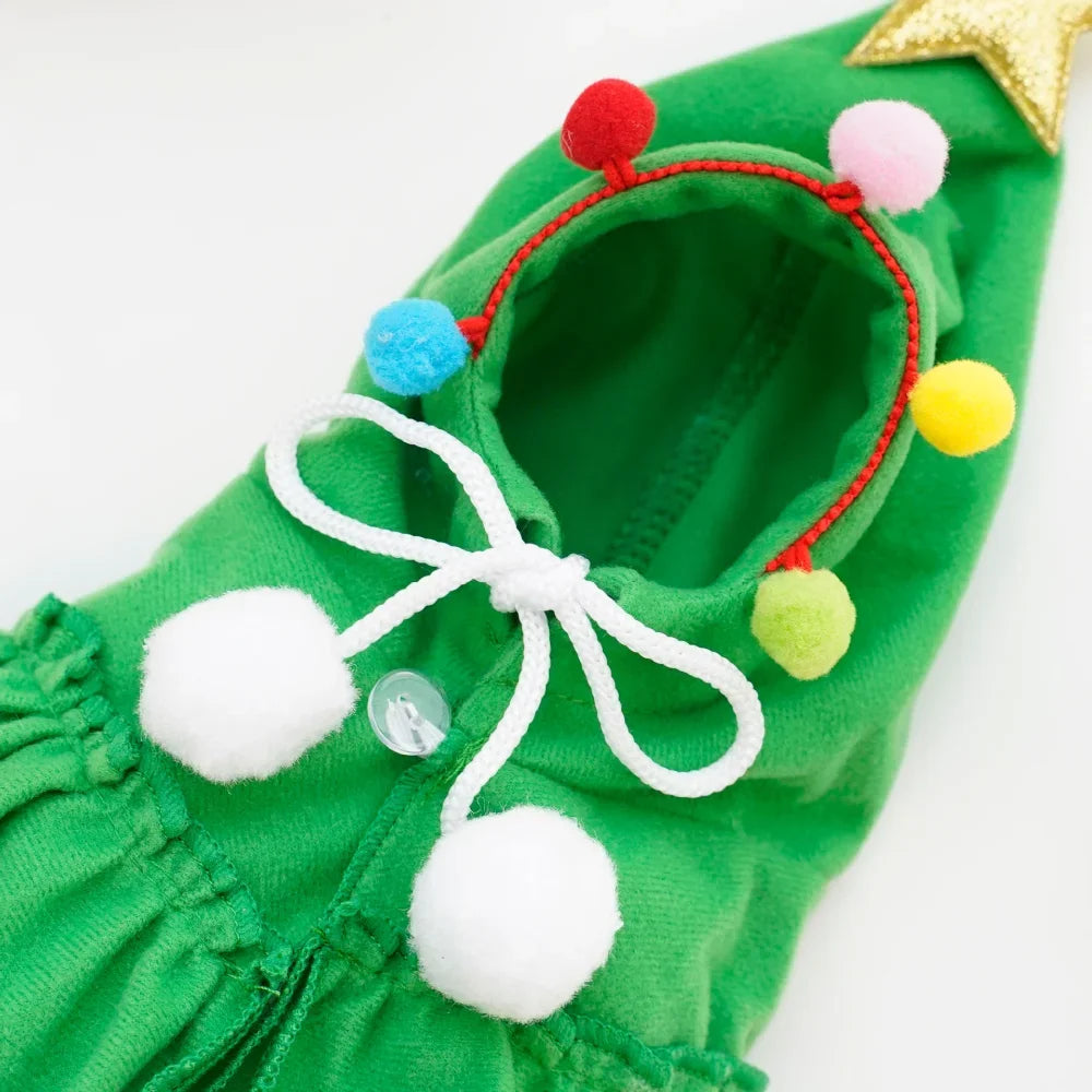 Weihnachtsbaum-Kostüm für Haustiere – Festlicher Umhang mit Stern & Pompons für Hunde & Katzen