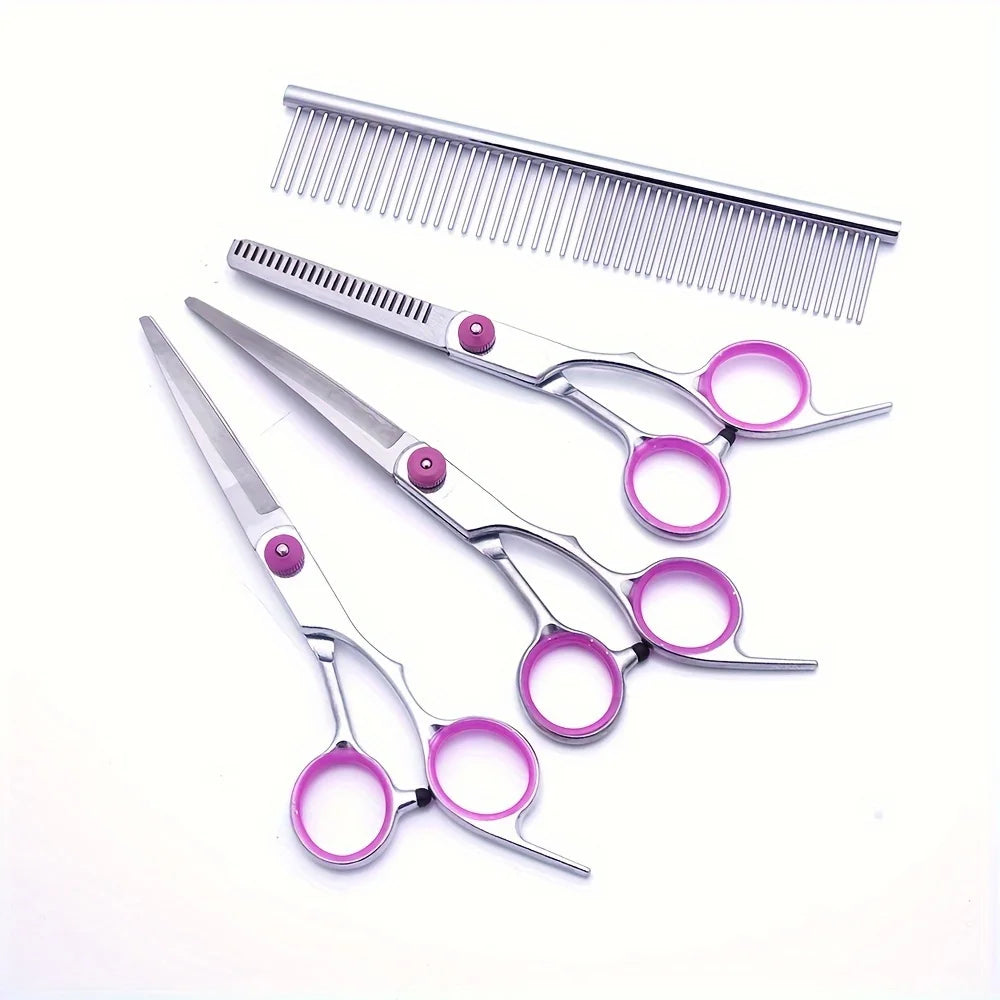 5-teiliges Professionelles Hunde-Scheren-Set – Edelstahl-Pflegescheren, Gebogene Schere & Effilierschere mit Kamm und Aufbewahrungstasche