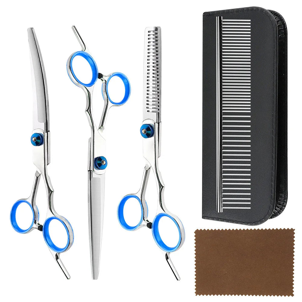 5-teiliges Professionelles Hunde-Scheren-Set – Edelstahl-Pflegescheren, Gebogene Schere & Effilierschere mit Kamm und Aufbewahrungstasche