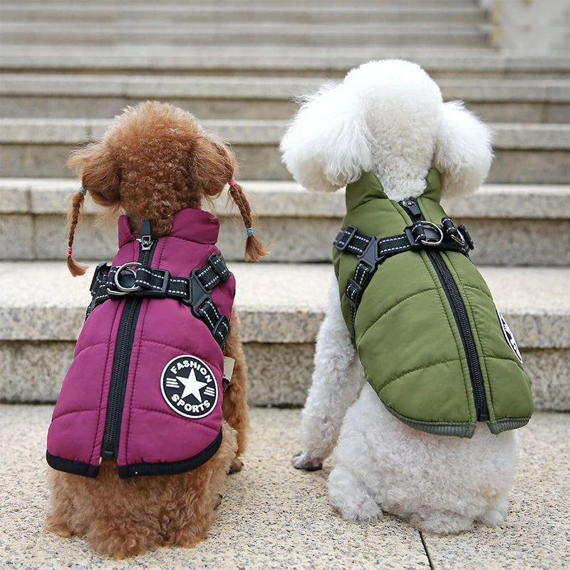 Wasserdichte Warme Hundejacke mit Geschirr – Winterweste für Kleine & Große Hunde