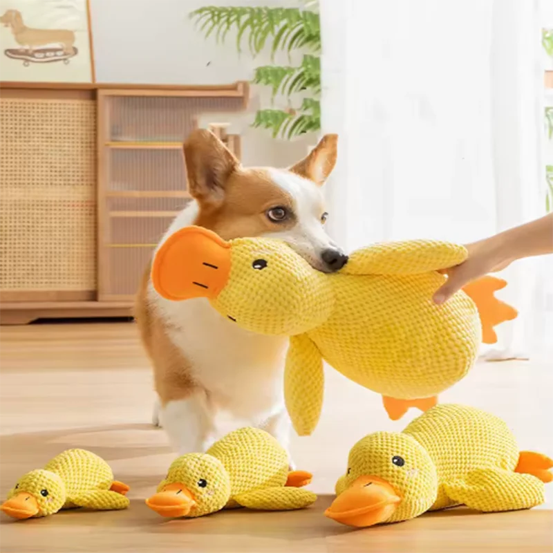 Gelbes Enten-Plüschspielzeug zum Kuscheln für Hunde – Weicher Interaktiver Schlafbegleiter & Kuschelpuppe für Welpen und Hunde