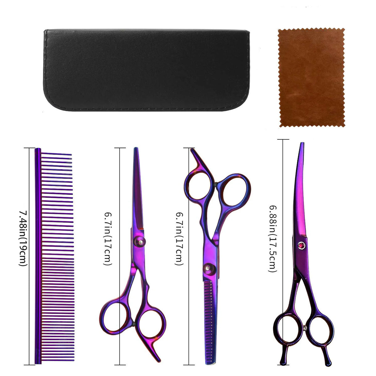 Professionelles Hunde-Scheren-Set – Gerade Schere, Gebogene Schere, Effilierschere & Fellkamm für die Hundepflege