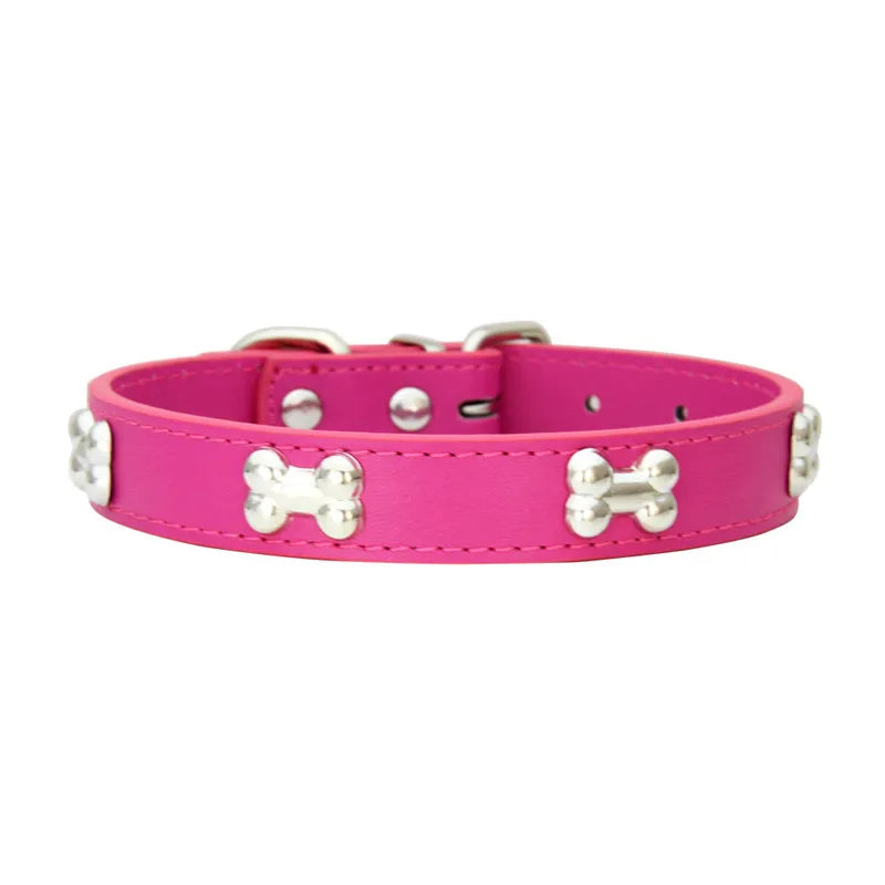 Lederhalsband mit Knochenmotiv – Robustes Verstellbares Haustierhalsband für Kleine & Große Hunde, Welpen, Chihuahuas, Möpse und Katzen