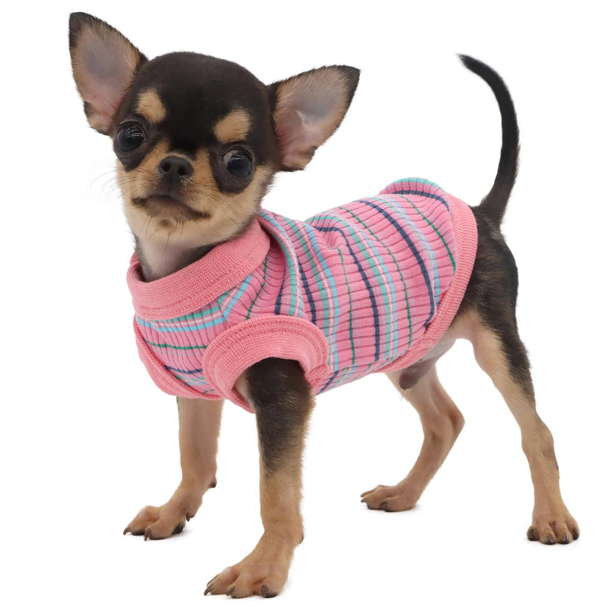 Rosa Geripptes Hunde-Tanktop – Weiches Ärmelloses Shirt für Kleine Hunde & Chihuahuas