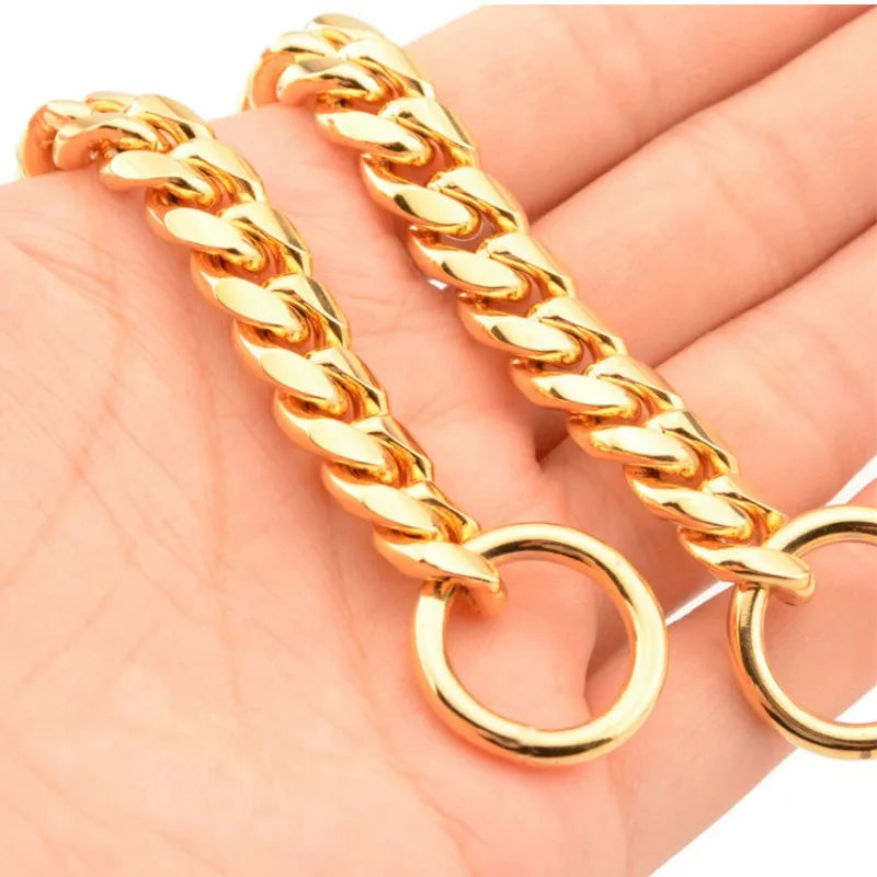 Luxuriöses Goldenes Metall-Hundehalsband – Auffälliges Kettenhalsband für Pitbulls, Bulldoggen, Teddybär-Hunde & Französische Bulldoggen