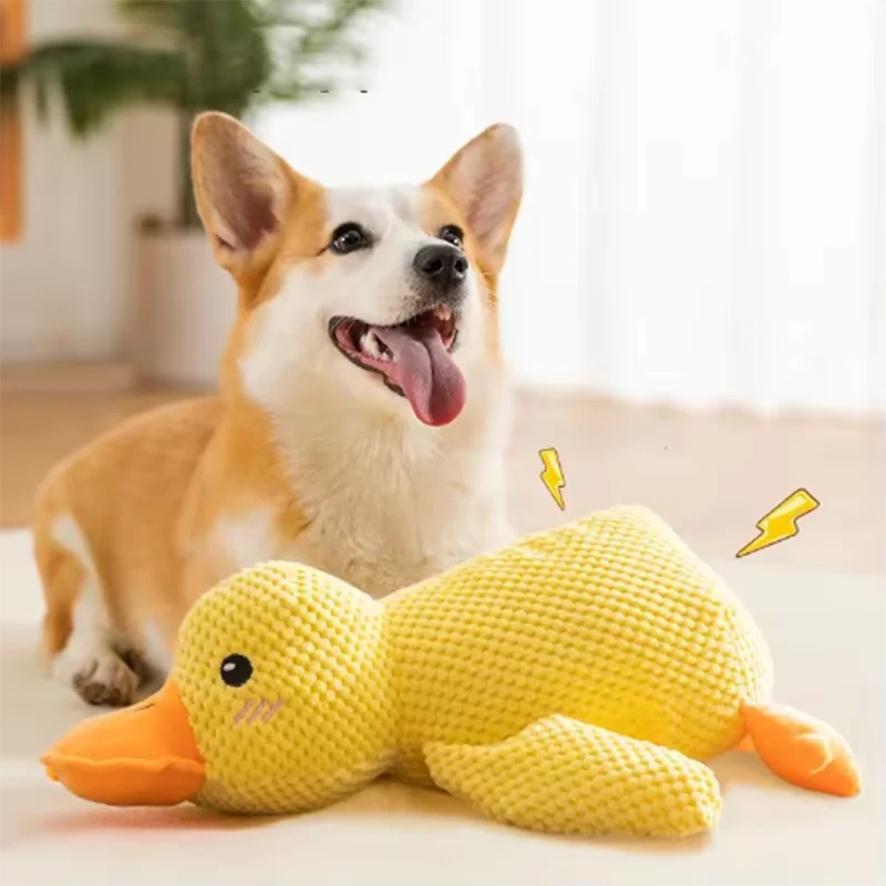 Gelbes Enten-Plüschspielzeug zum Kuscheln für Hunde – Weicher Interaktiver Schlafbegleiter & Kuschelpuppe für Welpen und Hunde