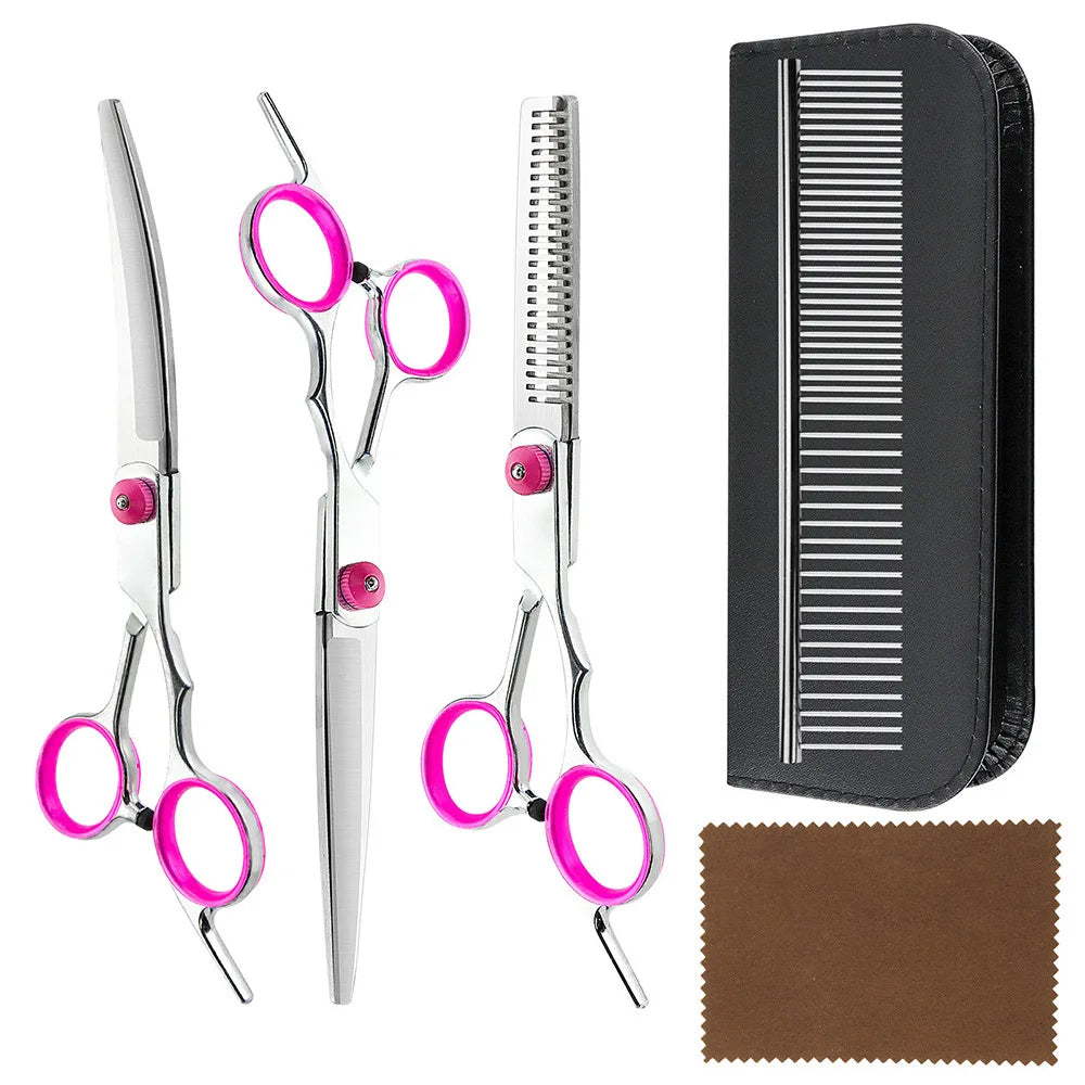 5-teiliges Professionelles Hunde-Scheren-Set – Edelstahl-Pflegescheren, Gebogene Schere & Effilierschere mit Kamm und Aufbewahrungstasche