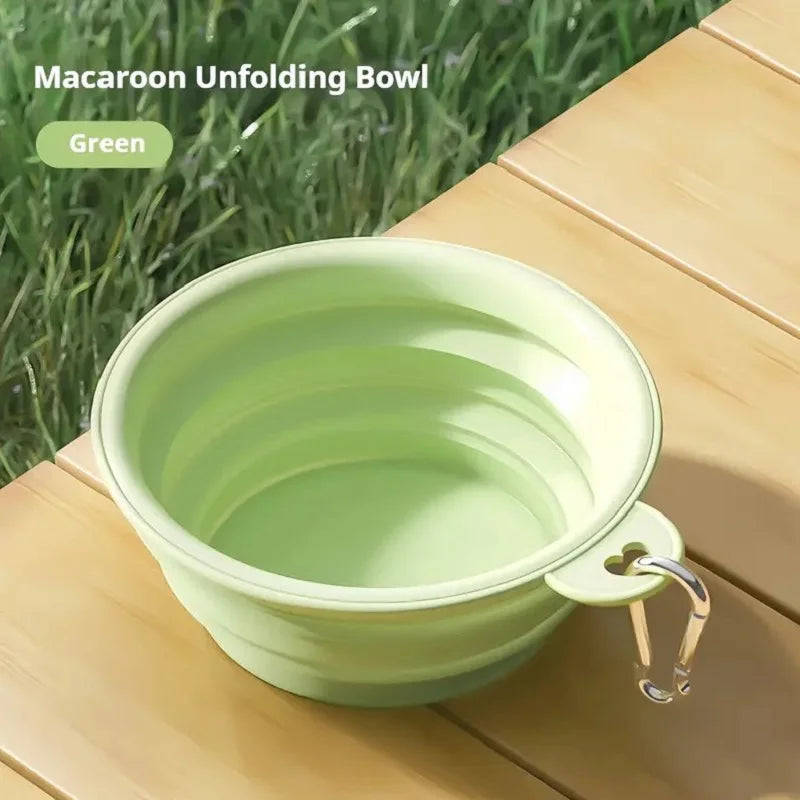 2-in-1 Klappbarer Silikonnapf für Haustiere – Tragbarer Futter- & Wasserspender mit Flasche, Behälter und Karabiner für Hunde und Katzen