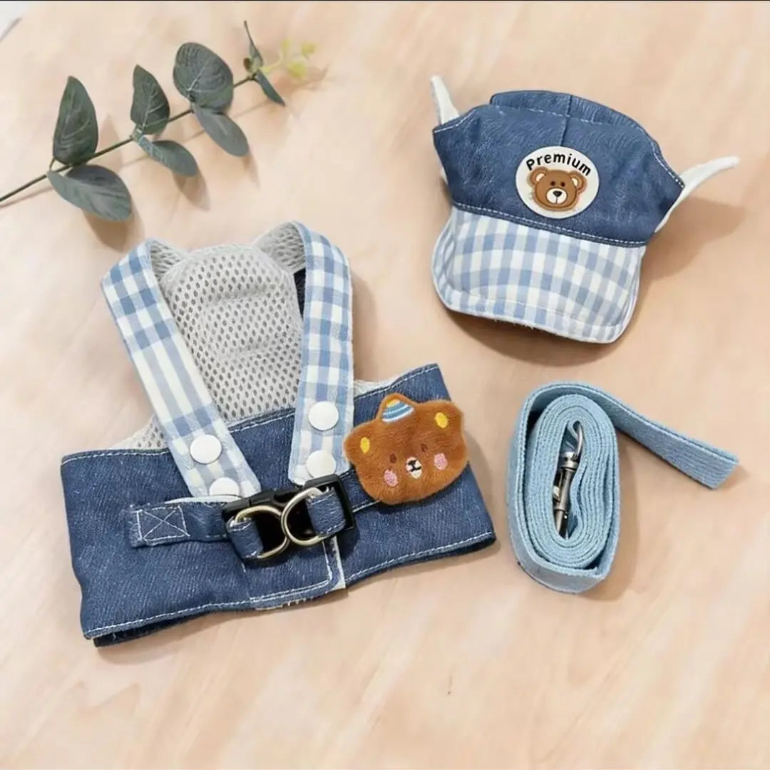 Denim-Hundegeschirr & Leinen-Set mit Sonnenhut – Süße Haustierweste für Kleine Hunde & Katzen