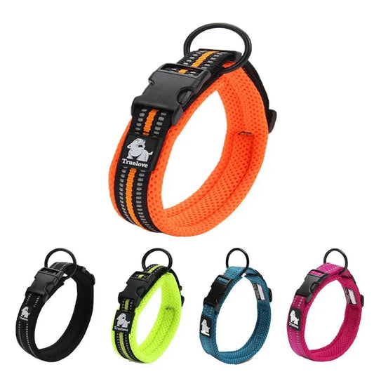 Hundehalsband mit 3M-Reflektoren – Verstellbares Gepolstertes Nylonhalsband mit Netzgewebe für Alle Hunderassen & Wetterbedingungen