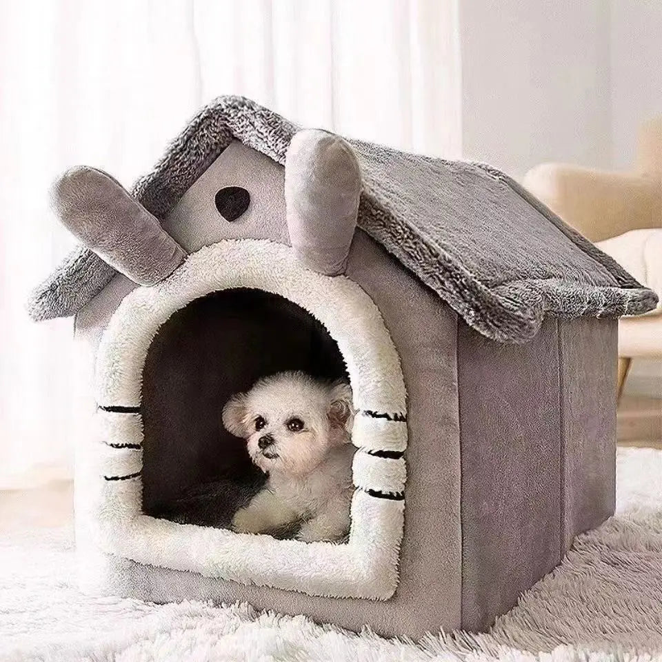 Ganzjähriges Hundehaus Haustierbett mit Abnehmbarem Waschbarem Kissen – Gemütliches Warmes Winternest für Kleine Hunde, Teddy-Hunde & Katzen