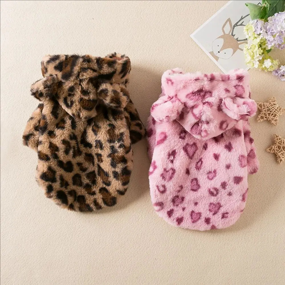 Leoparden-Fleece-Hoodie für Hunde – Warmer Wintermantel für Französische Bulldoggen & Kleine Hunde