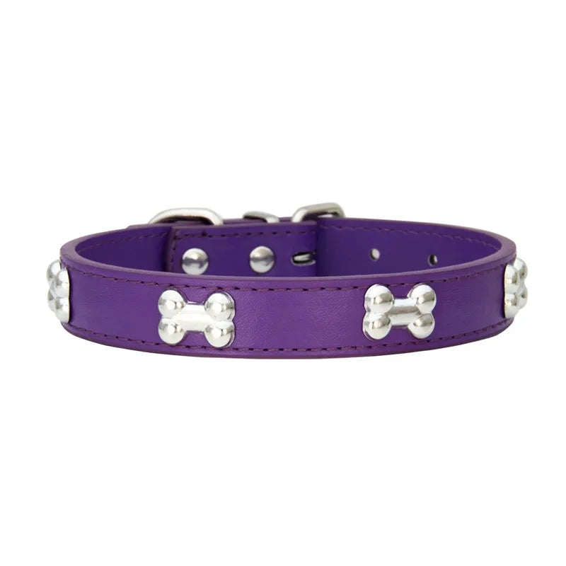 Lederhalsband mit Knochenmotiv – Robustes Verstellbares Haustierhalsband für Kleine & Große Hunde, Welpen, Chihuahuas, Möpse und Katzen