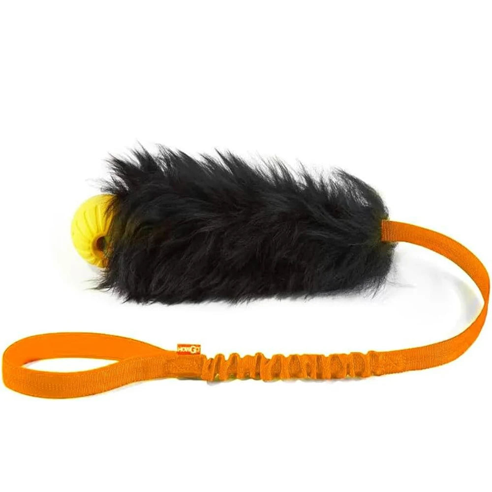 Interaktives Hunde-Bungee-Zerrspielzeug mit Seil, Gummiball & Schaffell – Outdoor Zug-, Jagd- & Trainingsspielzeug für Mittelgroße Große Hunde