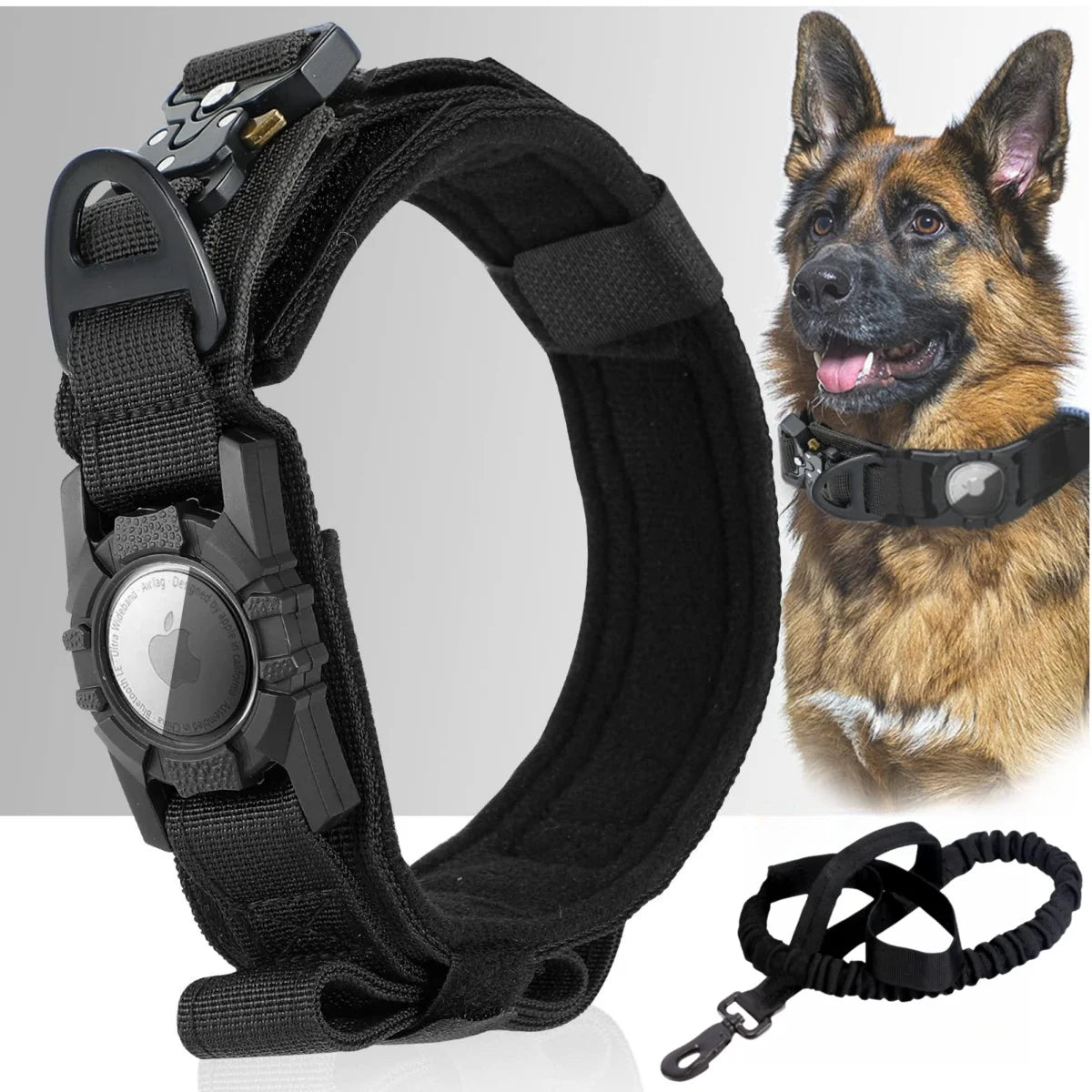 Taktisches Hundehalsband mit AirTag-Halterung – Verstellbares Halsband mit Haltegriff & Metallschnalle für Mittelgroße und Große Hunde