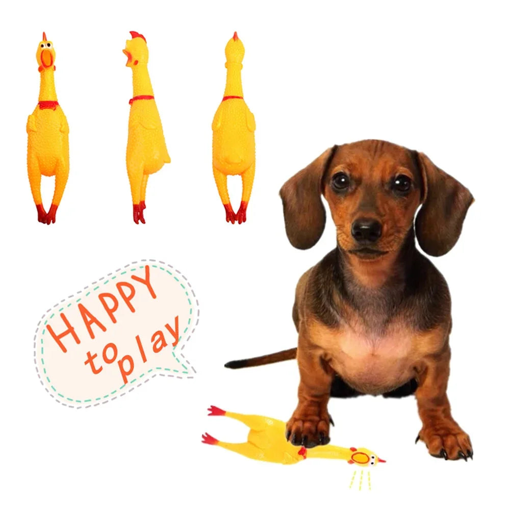 Schreiendes Gelbes Huhn-Hundespielzeug – Robustes Gummi-Quietschspielzeug zum Drücken, Kauen & Interaktiven Spielen für Hunde und Welpen