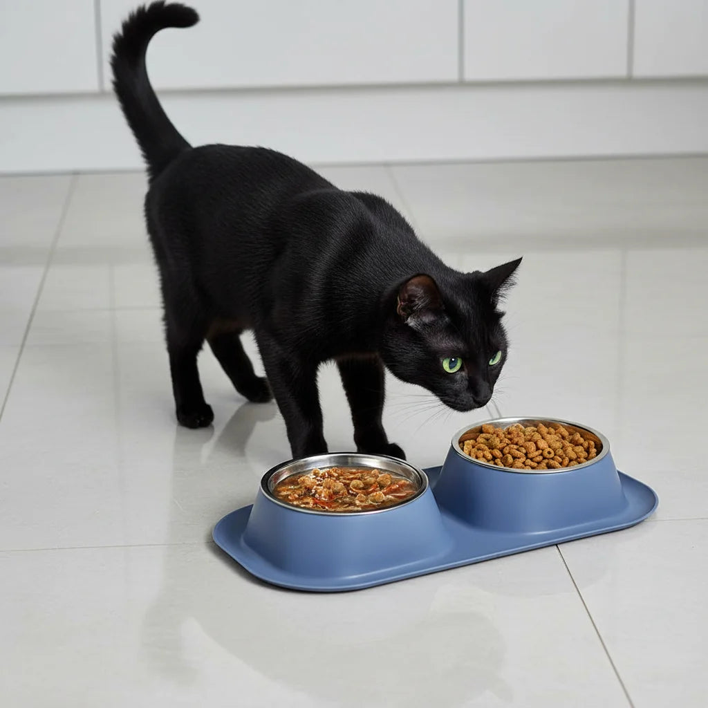 Doppelnapf-Set aus Edelstahl – Rutschfester Futter- und Wassernapf für Hunde, Katzen, Welpen und Kätzchen