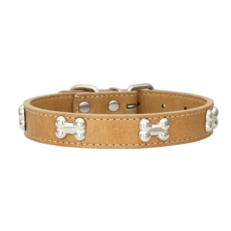 Lederhalsband mit Knochenmotiv – Robustes Verstellbares Haustierhalsband für Kleine & Große Hunde, Welpen, Chihuahuas, Möpse und Katzen