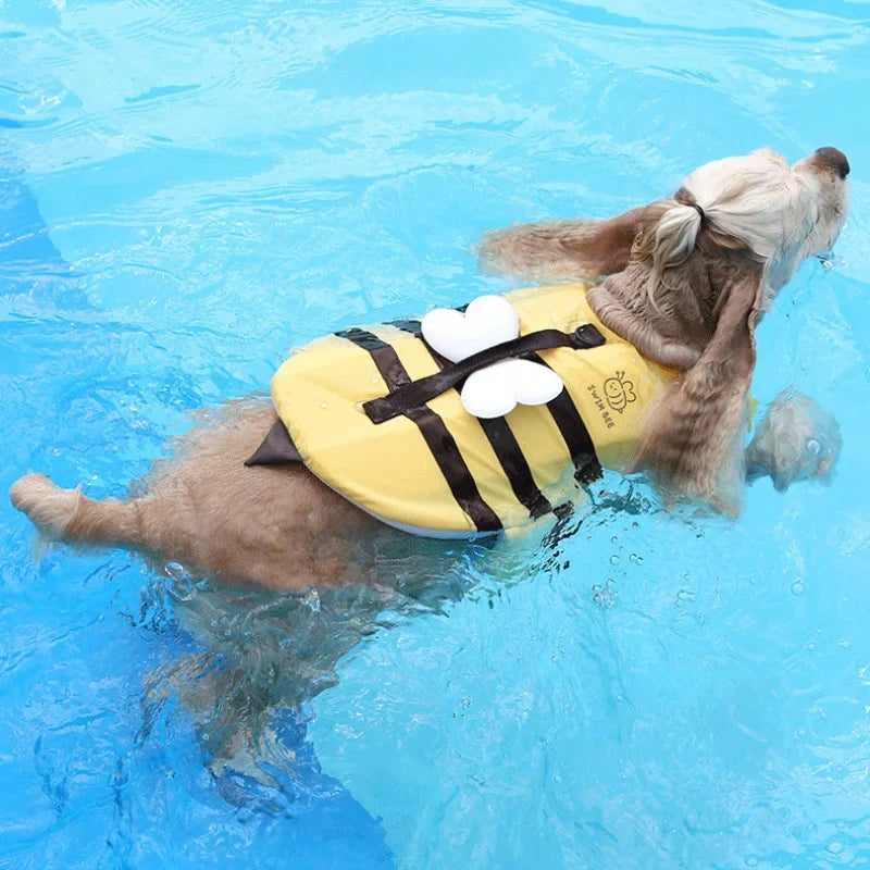 Kleine Bienen-Schwimmweste für Hunde – Wasserdichte Atmungsaktive Schwimmweste mit Geschirr