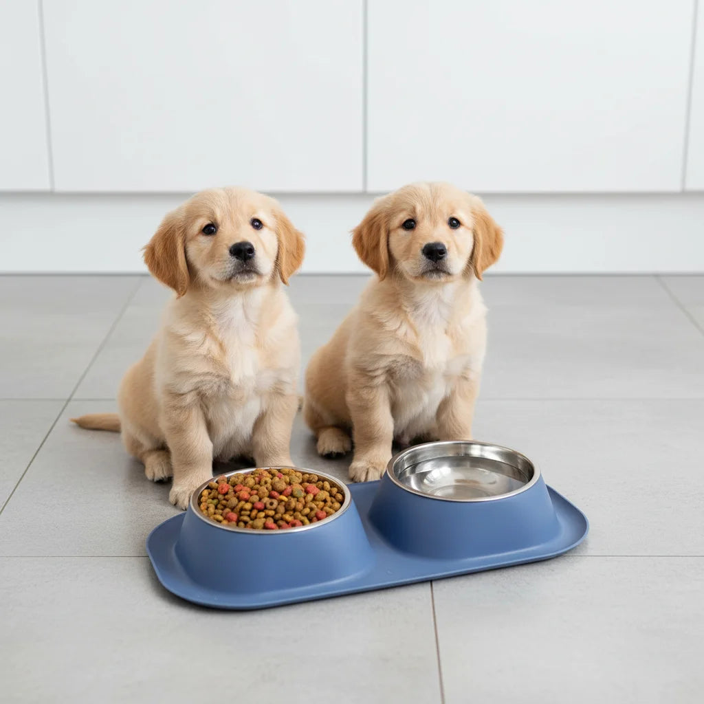 Doppelnapf-Set aus Edelstahl – Rutschfester Futter- und Wassernapf für Hunde, Katzen, Welpen und Kätzchen