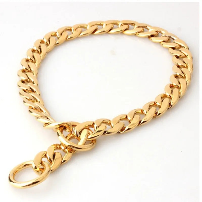 Luxuriöses Goldenes Metall-Hundehalsband – Auffälliges Kettenhalsband für Pitbulls, Bulldoggen, Teddybär-Hunde & Französische Bulldoggen