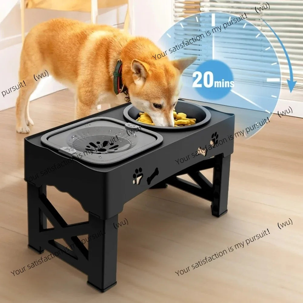 3-in-1 Höhenverstellbare Futterstation – Rutschfester Langsam-Fressnapf mit Klappbarer Konstruktion für Hunde und Katzen