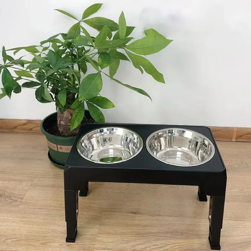 Höhenverstellbare Erhöhte Futterstation – Ständer mit Zwei Edelstahlnäpfen für Futter & Wasser für Kleine, Mittelgroße und Große Hunde