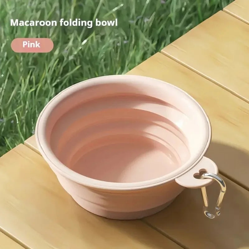 2-in-1 Klappbarer Silikonnapf für Haustiere – Tragbarer Futter- & Wasserspender mit Flasche, Behälter und Karabiner für Hunde und Katzen