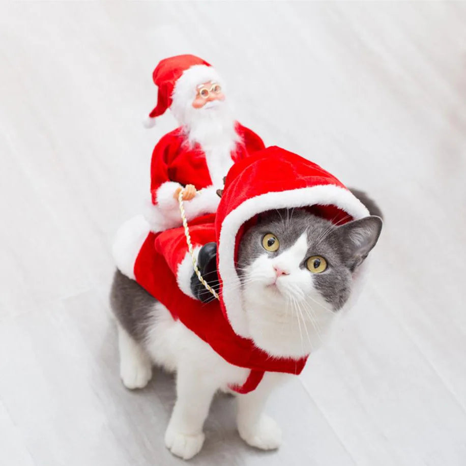 Lustiger Weihnachtsmann-Hundeumhang – Warmes Weihnachts-Cosplay-Kostüm für Kleine & Mittelgroße Hunde & Katzen