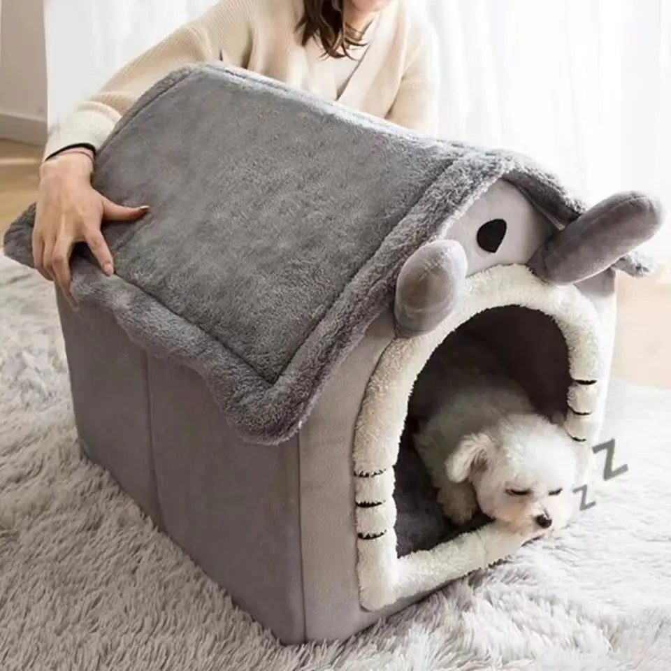 Ganzjähriges Hundehaus Haustierbett mit Abnehmbarem Waschbarem Kissen – Gemütliches Warmes Winternest für Kleine Hunde, Teddy-Hunde & Katzen