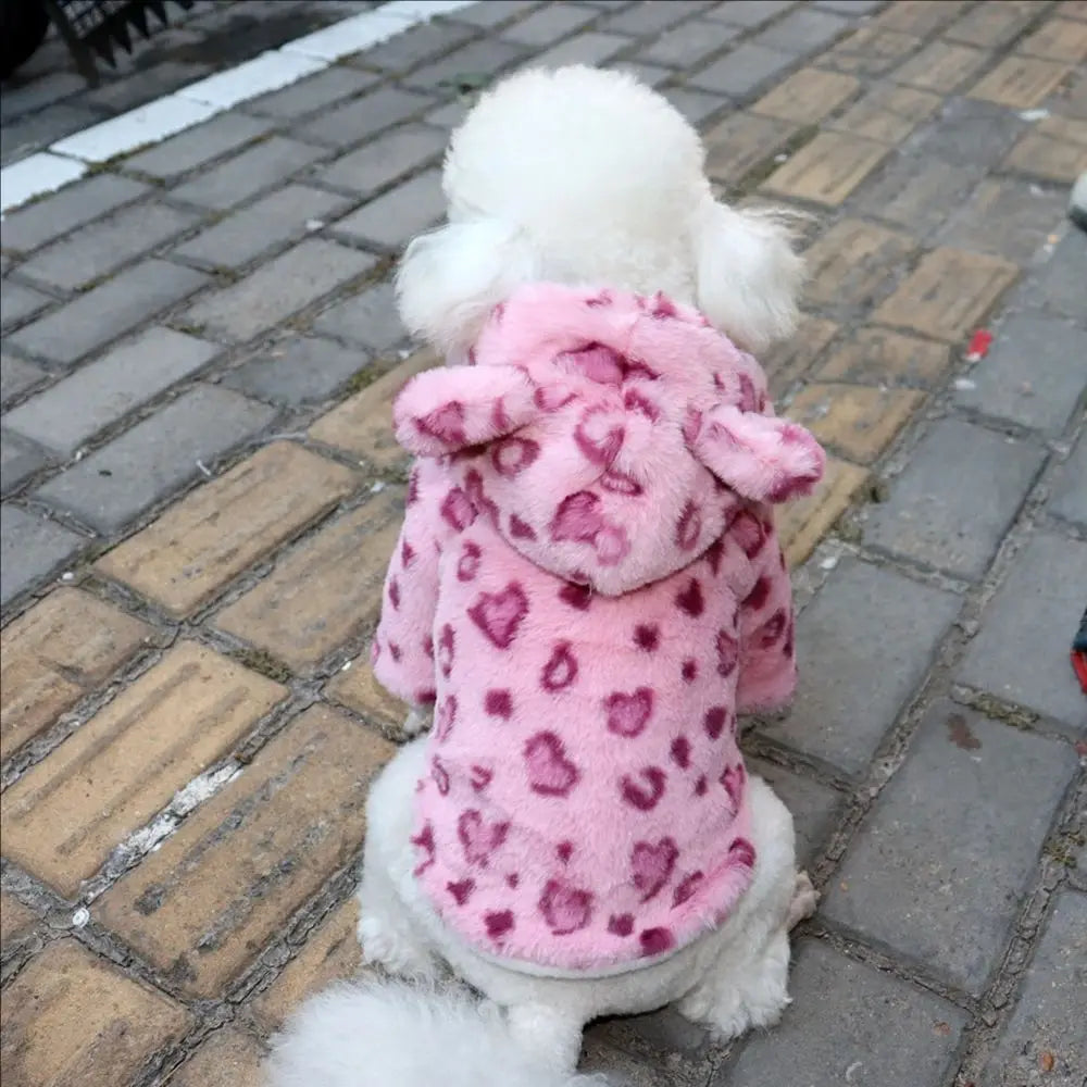 Leoparden-Fleece-Hoodie für Hunde – Warmer Wintermantel für Französische Bulldoggen & Kleine Hunde