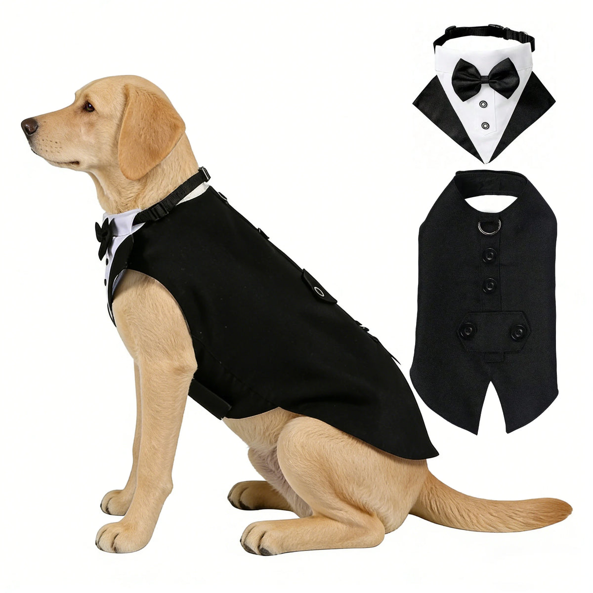 Formeller Hunde-Smoking mit Bandana – Eleganter Fliegen-Anzug für Hochzeit & Party